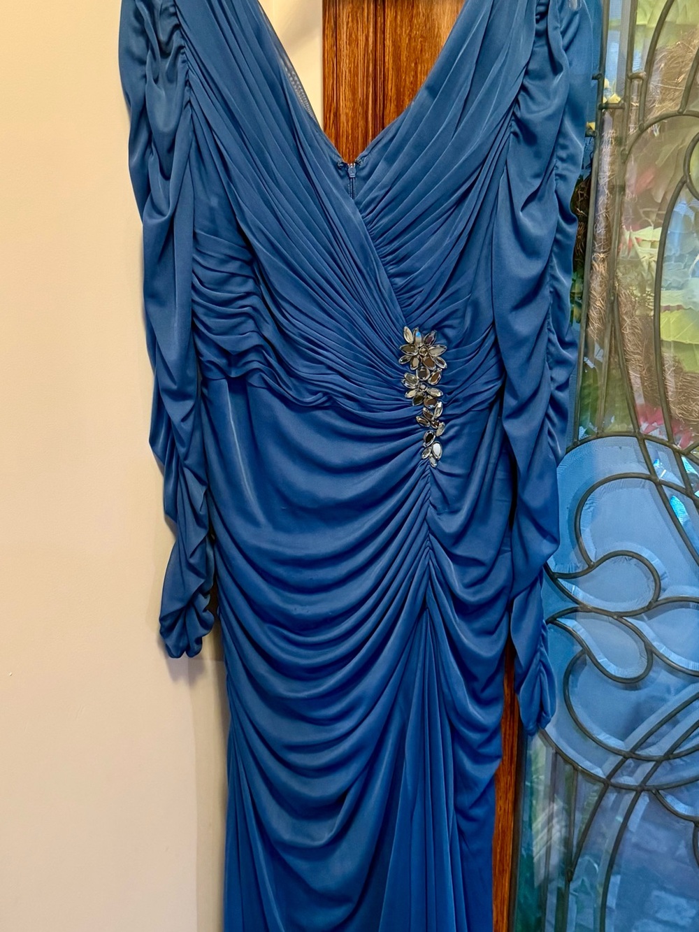 Adrianna Papell Occasions Cadet Blue Ruched Evening Dress